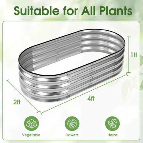 Tough Oval Galvanized Raised Garden Bed For Outdoors, Open Bottom Metal Planter Box Ideal For Vegetables, Flowers, And Herbs, 4x2x1 Ft