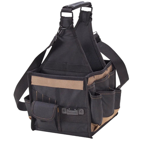 25 Pocket Electrical And Maintenance Tool Carrier With 7 Inch By 5 And A Half Inch Multi Compartment Tray Box Style Pouch