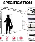 Specification sheet for Extra Large Garden Arch Trellis Heavy Duty Galvanized Metal Driveway Archway 98.4 or 94.8 inches tall.