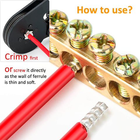 Assortment Of Wire Ferrule Connectors Kit 8 Sizes Tinned Copper Crimp Terminals For 12 AWG Down To 2/0 shown in use