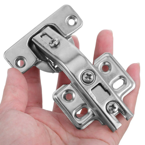 Hand holding Stainless Steel Corner Cabinet Door Hinges 135 Degree Soft Close Brushed Finish Concealed Mounting No Fuss Easy Diy Install