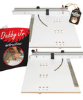 Rock Solid Left And Right Side Cutoff Sled Combo Pack For Table Saw with adjustable fence and instructions booklet.