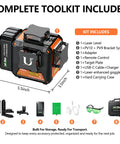 Top Shelf Green Laser Level With 3X360 Self Leveling Precision And Crisp Digital Readout for toolkit with laser level and accessories.