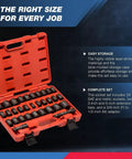 Half Inch Drive Master Impact Socket Set 32 Piece Shallow Socket Kit in open red case with visible sockets and adapters