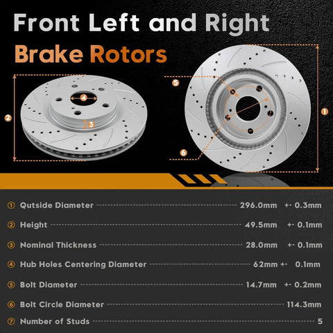 Front Brake Kit For Toyota Camry 2007 2017, Avalon 2008 2018, Lexus ES350 2007 2018, ES300h 2013 2018 With Geomet Coated Discs Drilled Rotors