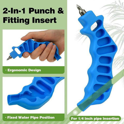 Blue 2 In 1 Drip Irrigation Punch Tool Kit with ergonomic handle for easy use in sprinkler systems.