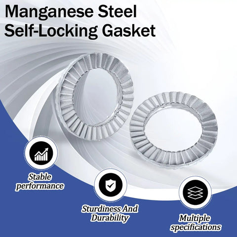 Premium 5/16 Inch Wedge Locking Washers 20 Pack Vibration Proof Manganese Steel Fasteners showcased with textured finish.