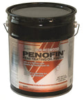 Savage Red Oil Based Wood Stain 5 Gallon Transparent Exterior Deck Stain Boss Level Protection For Raw Wood Projects in a black bucket.