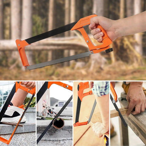 Hacksaw Set With 12 Inch Steel Frame Replaceable Blades And Metal Miter Guide For Metal Wood And PVC Pipes 3 Piece Handsaw Kit