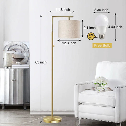 Dope Dimmable Floor Lamp With Remote Control, 4 Color Temperature Lighting, Tall Gold Standing Lamp With Beige Shade in living room