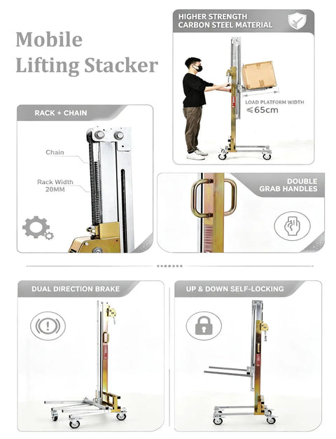 Heavy Duty Portable Cabinet Lift With Manual Winch Trolley For Kitchen Units And Wall Panels shown in use with a box on a mobile lifting stacker.