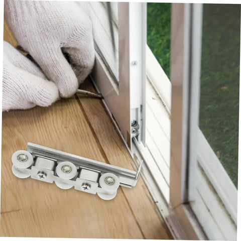 Super Smooth Sliding Barn Door Track Roller System With Heavy Duty Wheels For Kitchen Pantry Bathroom Room Divider Easy Install Rock Solid Iron Mount You Gonna Love It, installation process with metal rollers and wooden floor.