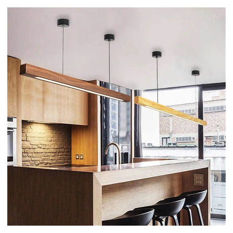 Modern Wood LED Pendant Lights Minimalist Wooden Hanglamp for Bedroom Dining Room Study Office Bar Luminaire Suspension over kitchen island.