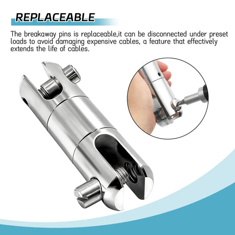 Heavy Duty Cable Pulling Swivel With Breakaway Safety Pin And Precision Ball Bearings For Smooth As Silk Three Sixty Degree Rotation Handles Hella Strong Three Ton Workload Ideal For Demanding Electrical Wire Pulling Tasks Comes As A Quality Two Pack, showcasing replaceable breakaway pins.