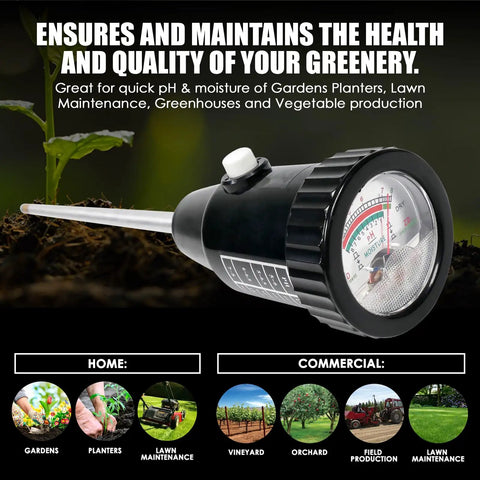 2-In-1 Digital Soil pH And Moisture Meter With A 295mm Long Electrode for plants and gardens, black design