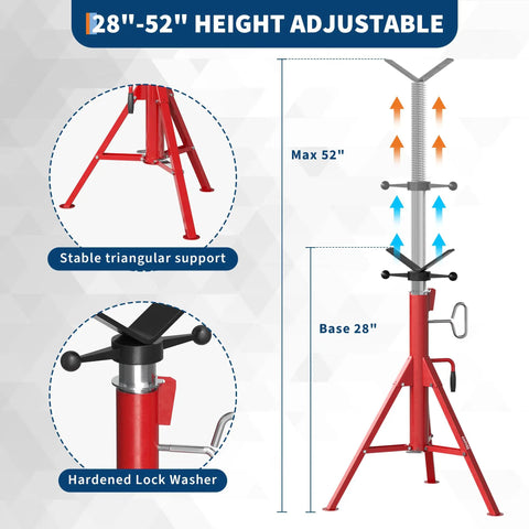 Built Tough Workhorse V Head Pipe Jack Stand Adjustable From 28 To 52 Inches Fits Half To 12 Inch Pipes Heavy Duty Carbon Steel Weld Support For Crews