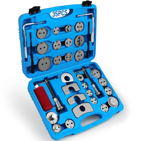 All In One Disc Brake Caliper Tool Kit with 24 Adapters Piston Compressor and Wind Back Tools for Easy Brake Pad Replacement