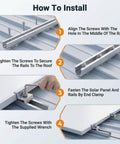 Installation steps of Six Rail Aluminum Solar Panel Mounting Kit No Brainer With End Clamps, Mid Clamps on metal roof