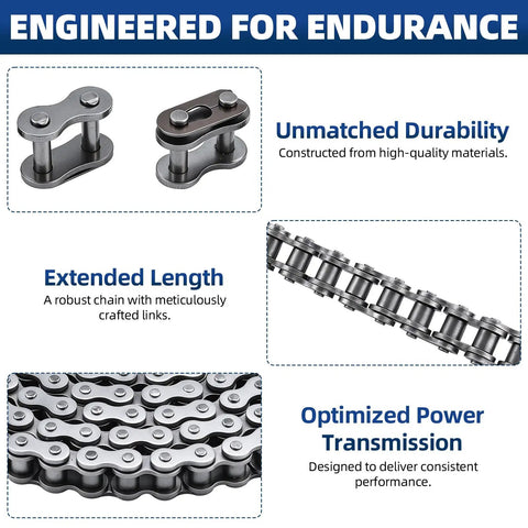 Patioer Heavy Duty Roller Chain #50H 10 Feet Carbon Steel Industrial Link showing four free connecting links and robust link design.