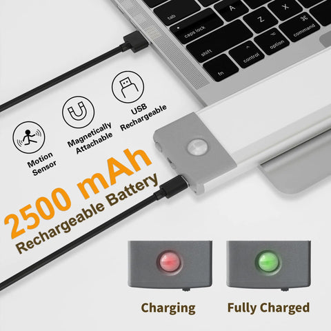 Two Pack Under Cabinet Lights With Motion Sensor, 54 LED, 2500mAh Rechargeable, wireless magnetic charging demonstration