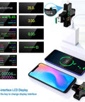 USB C Power Meter And Voltage Current Tester 2 In 1 Digital Multimeter connected to smartphones showing charging status.