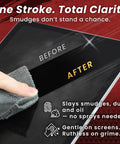 BELLEMOND Samurai Cloth microfiber cleaning cloth (medium, gray) front view wiping tablet screen; 2-pack