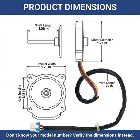 Dimensions of Upgraded 4-Pin Refrigerator Condenser Fan Motor 12VDC 1A Replacement with wire and connectors