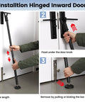 Three In One Sliding Door Security Bar 3 Pack Adjustable From 20.5 To 51.8 Inches With Removable Top And Bottom Catches For Hinged Doors Sliding Glass Doors And Windows Heavy Duty Black being installed on hinged inward door.