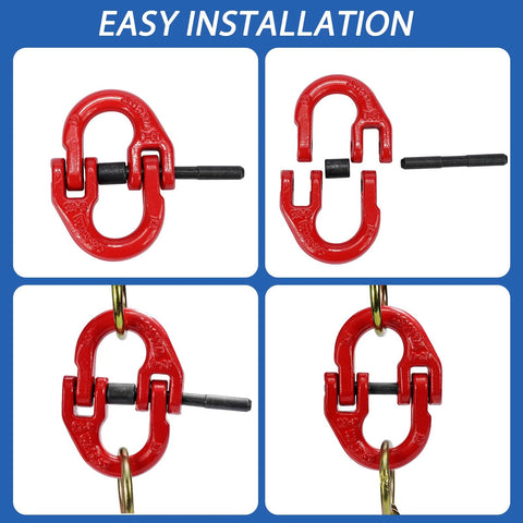 Half Inch Tow Hitch Hammer Lock Safety Chain Adapter Connector Link, G80 Alloy Steel, Red, 12000 Lbs Capacity, Easy Installation