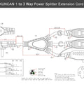 Diagram of Outdoor 3 Outlet Power Splitter With 90 Degree Flat Plug 1 To 3 Way Outlet Adapter 1.5 Ft SJTW 16AWG 3 Prong
