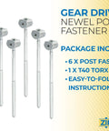 Super UT Newel Post Fastener Bulk Pack For Wrench-Free Staircase Install with gear driven post fasteners and Torx bit