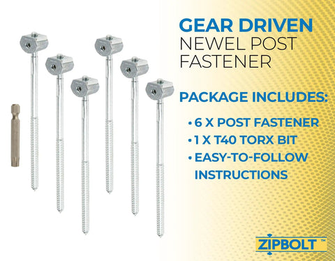 Super UT Newel Post Fastener Bulk Pack For Wrench-Free Staircase Install with gear driven post fasteners and Torx bit
