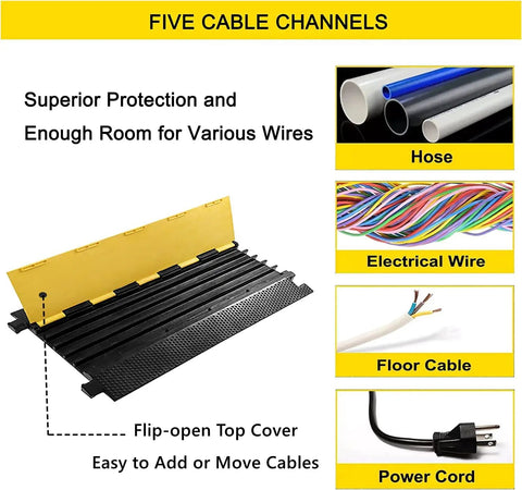 Tough As Nails Rubber Cable Protector Ramp Five Channel Wire Cover 36 Inches Long 22000 Lbs Load Capacity Indoor Outdoor Floor Safety And Clutter Free Cord Routing Mat