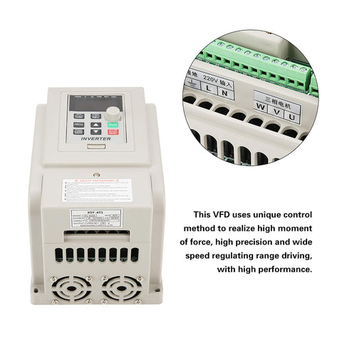 AT1 4000X 4kW Variable Frequency Drive for 220V single-phase to three-phase motors with PWM control and plug-and-play wiring