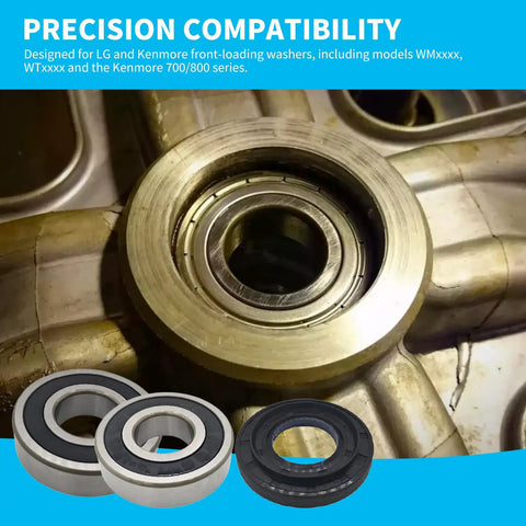 Premium Heavy Duty Rear Drum Bearing And Seal Kit For Lg Kenmore Front Load Washers Replaces 4280 En Models detailed view showing components.