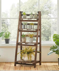 Industrial 4 Tier Bookshelf Freestanding Rustic Display Bookcase Storage Rack with Foldable Frame and Flip Up Shelves plant stand
