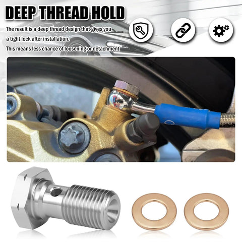 M10x1.0 Banjo Bolt Kit With Copper Washers For Brake Line Fittings shown with installed brake system