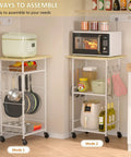 Rolling Kitchen Microwave Cart With 3 Tier Stand And Adjustable Shelf On Wheels for kitchen storage.