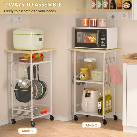 Rolling Kitchen Microwave Cart With 3 Tier Stand And Adjustable Shelf On Wheels for kitchen storage.