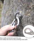 Heavy Duty Stainless Steel Climbing Bolt Hanger on rock, secure anchor for rappelling and crag setup, fits M10 threads.