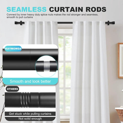 Extra Long Black Curtain Rod 240 Inches Heavy Duty 1 Inch Metal Drapery Rod for Large Windows and Sliding Doors, seamless finish demonstration