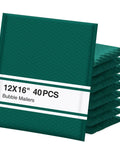 Green Bubble Mailers 12x16 Inch 40 Pack Padded Envelopes With 12x15 Inch Usable Size, stacked green envelopes with label