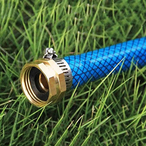 Rock Solid 3 Piece Garden Hose Quick Connect Brass Fittings 3/4 Inch External Threaded Repair Kit For Watering Plants And Flowers With Easy Grip Leaks Proof Setup That Makes Gardening A Total Vibe brass hose connector on blue hose
