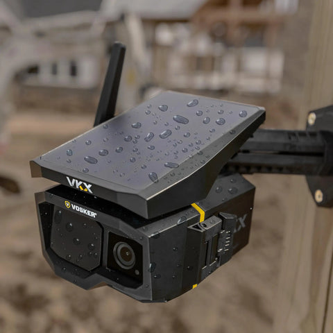 Solar Powered 4G LTE Outdoor Security Camera For Remote Construction Sites With Included SIM Card Night Vision IP65 Weather Resistant Wireless Surveillance With Solar Panel And All Day Battery Life No WiFi Needed mounted on a wall