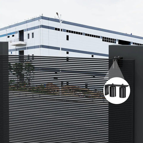 Heavy Duty Sliding Gate Roller Kit With 3 Inch Adjustable L Shaped Rear Post Bracket, installed on industrial sliding gate.