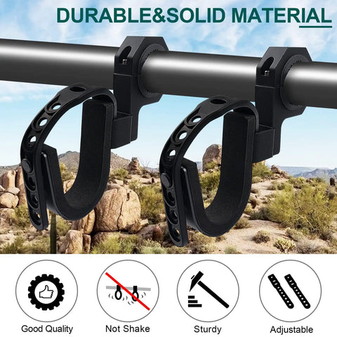 Two Pack Universal Roll Bar Gun Holder For UTVs And ATVs Fits 1 To 2 Inch Round Roll Bars Built Tough Gun Rack in black mounted on bar