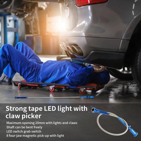 Extendable Magnetic Pickup Tool With Flexible Telescopic Pole And Bright LED Light For Easy Retrieval Of Small Parts Around The House Or Car, blue