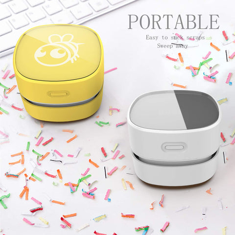 Cordless Desk Vac For Quick Cleanup, Tiny Table Dust Sweeper With 360 Degree Rotating Nozzle, Energy Saver, white design