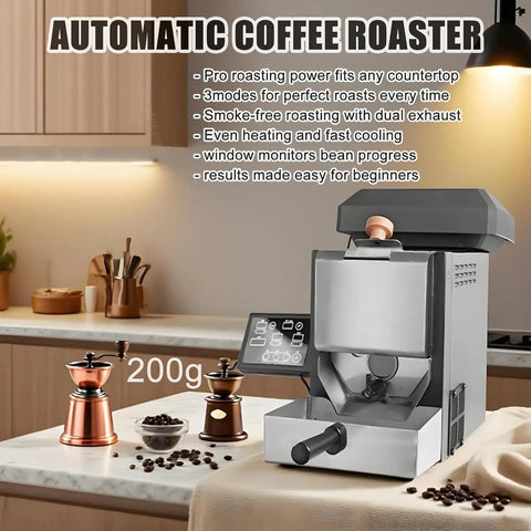 Slick Home Coffee Roaster With Digital Control Panel, Auto And Manual Roast Settings, Integrated Smoke And Chaff Collector, Clear Glass Window For Crisp Fresh Bean Batches Daily On Your Counter on kitchen countertop.