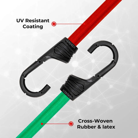 30 Piece Bungee Cord Set In Carry Bag With 10 18 24 32 40 Inch Elastic Cords 8 Inch Canopy Tarp Ball Ties Plastic Clips Anti UV Coated